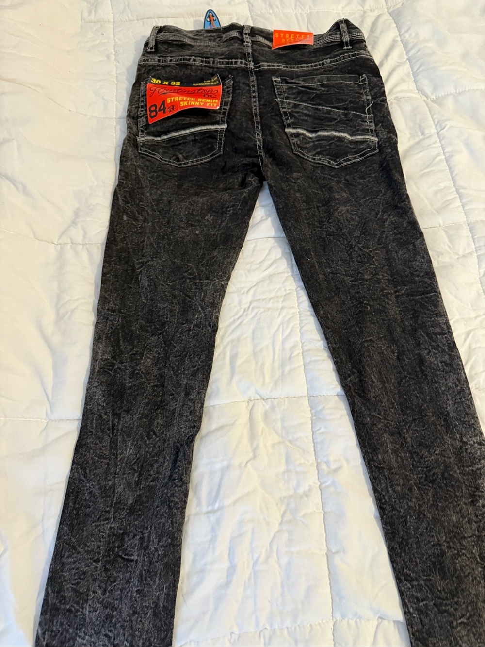 Men's Black Acid-Wash Skinny Jeans - Stretch Slim Fit